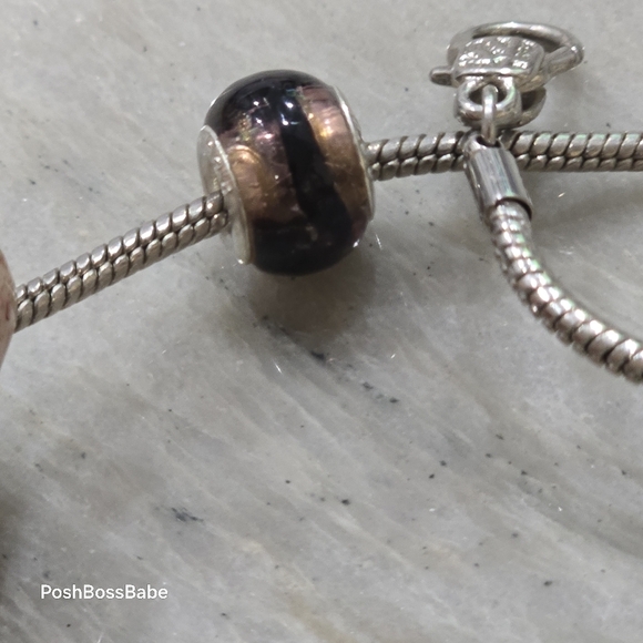 Murano .925 stearling silver center core glass bead fits pandora type bracelets - Picture 7 of 15